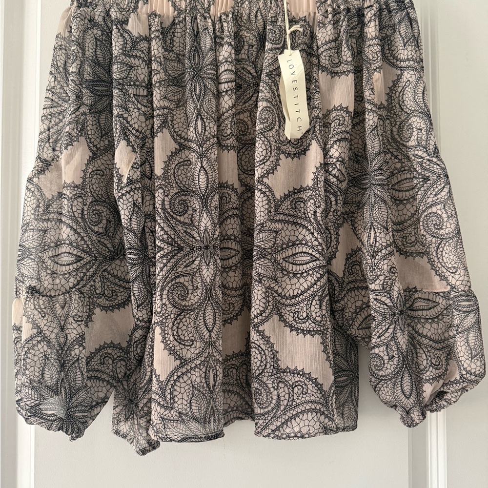 lovestitch Blush Pink Off-Shoulder Lace-Print Blouse